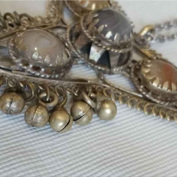 Vintage Indian Agate Claw Set Multicolored Stones Large Metal Pendant Necklace - Picture 5 of 12